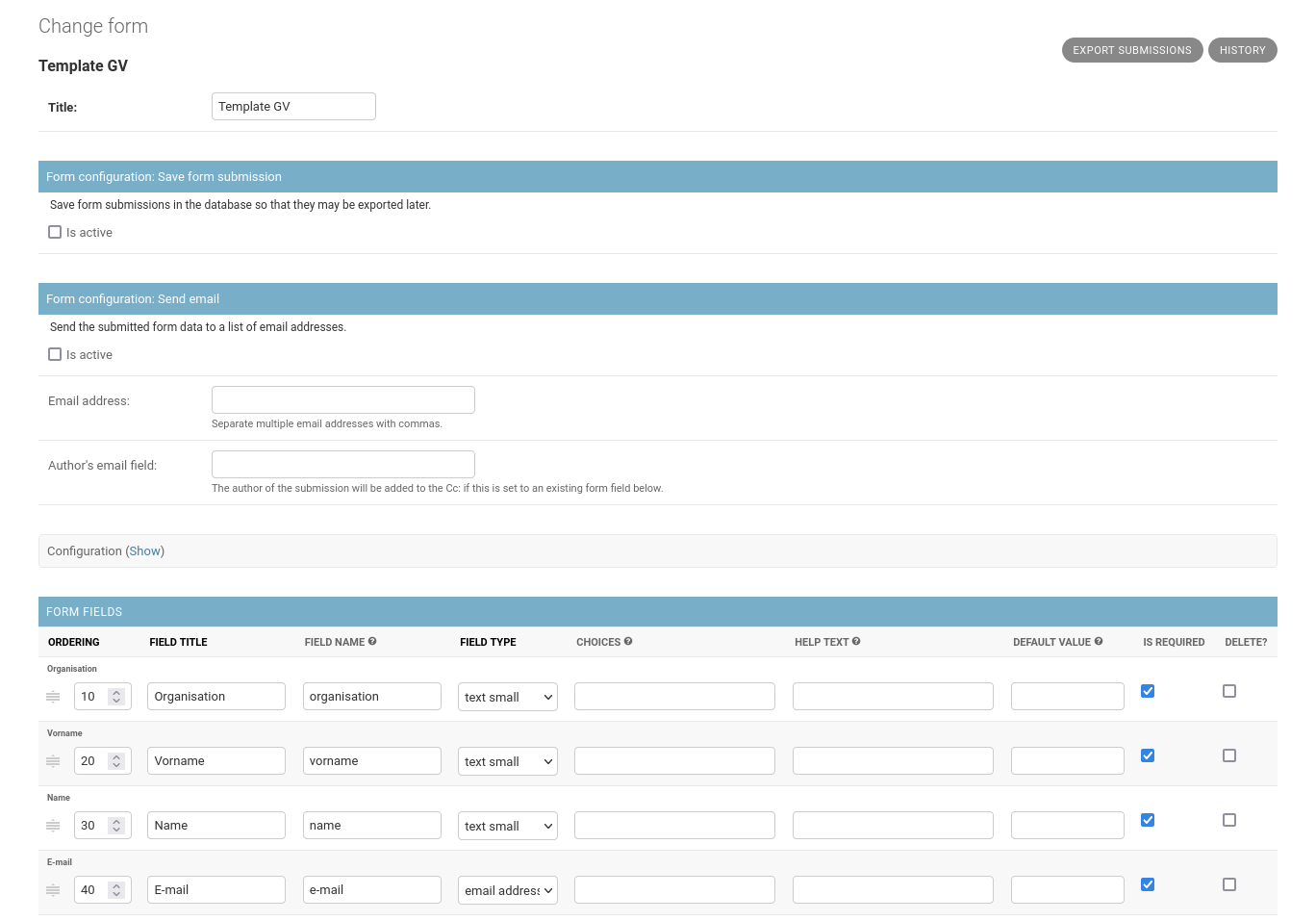 A screenshot of the admin interface