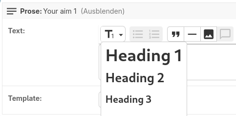 Screenshot showing prose editor dropdowns