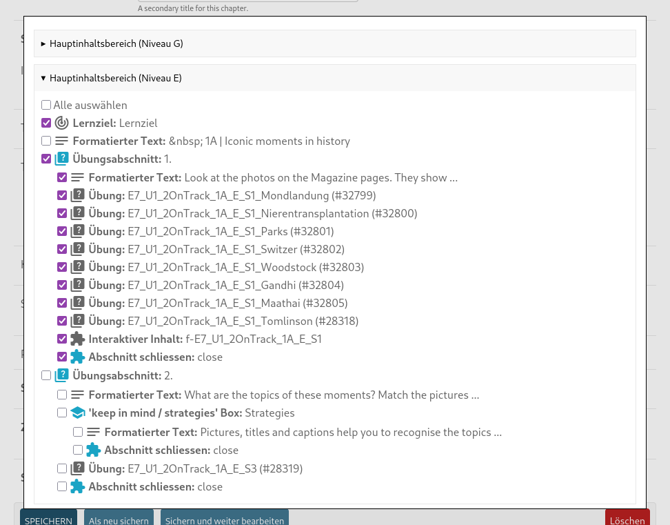 Screenshot showing the content cloning interface